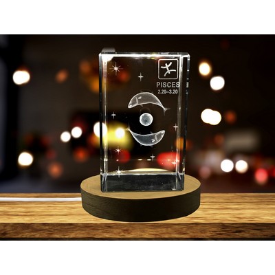 Pisces Zodiac 3D Engraved Crystal Trophy Award w/LED Base Light