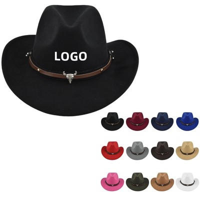 Men's Unisex Western Cowboy Felt Hat with Wide Brim