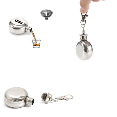 1 Oz. Round Stainless Flask w/Key Chain