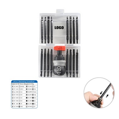 34-in-1 Multifunction Ratcheting Screwdriver Set with Ergonomic Grip