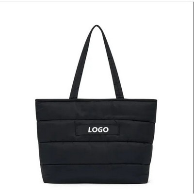 Padded Nylon Puffy Tote Shoulder Bag