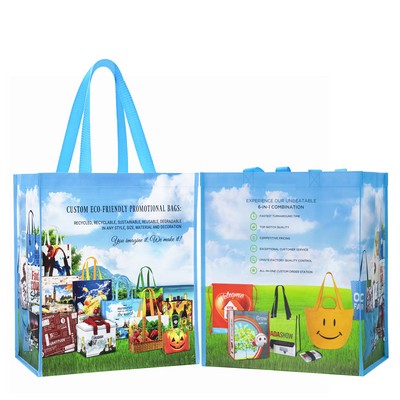 Custom Full-Color Laminated Woven Promotional Tote Bag (13"x15"x8")