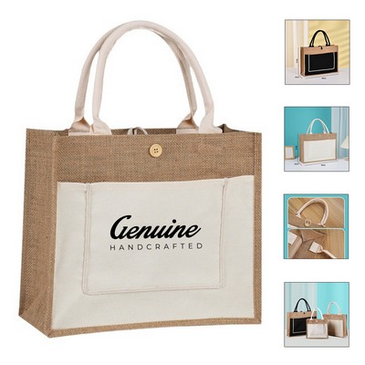 Eco-friendly Jute Tote Bag with Button Closure