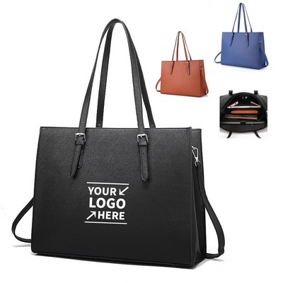 Women Waterproof Leather 15.6 Inch Laptop Tote Bag