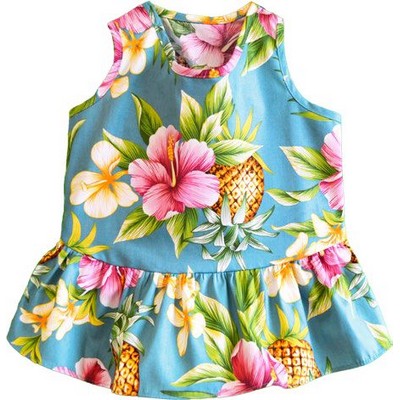 Dog Hawaiian Tropical Print Slate Cotton Dress
