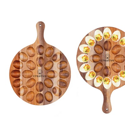 Wood Deviled Egg Platter Cheese Board/Tray With Handle