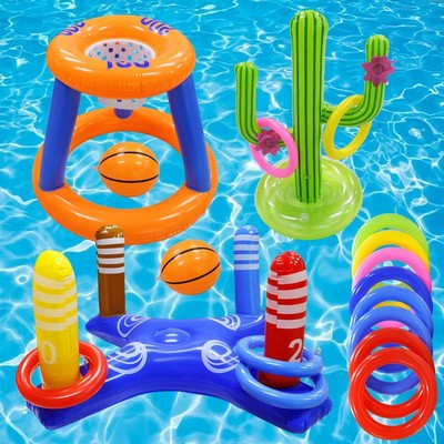 Pool Basketball Hoop Inflatable Cross Ring Toss Game