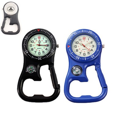 Compass Corkscrew Carabiner Clip on FOB Watch