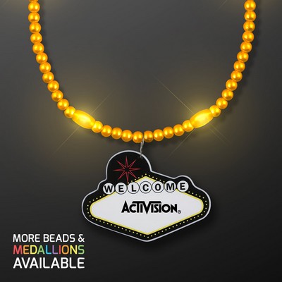 Yellow LED Bead Necklace with Las Vegas Medallion - PRINTED