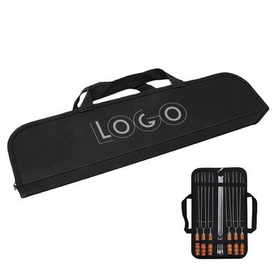 Premium 10PCS Wooden Handle Stainless Steel Grilling Skewers Set