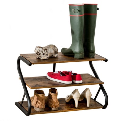 Honey-Can-Do 3 Shelf Z-Frame Rustic Wooden Shoe Rack