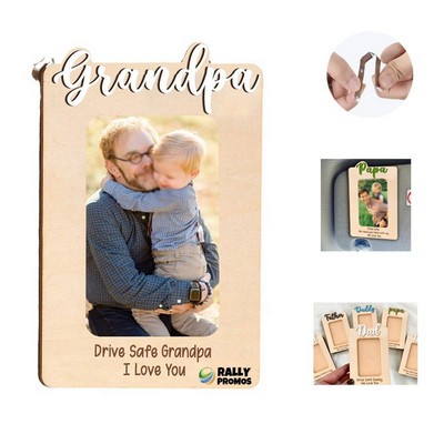 Wooden Car Sun Visor Photo Clip Frame