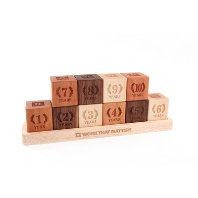 Employee Anniversary Desktop Wood Blocks With Tray Display