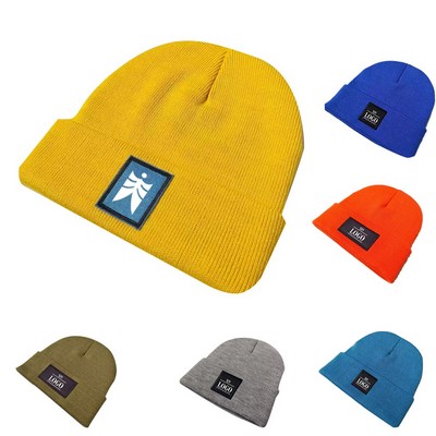 Patch Knit Beanie With Cuff