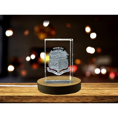Wyoming State Coat of Arms 3D Crystal Trophy Award w/LED Base