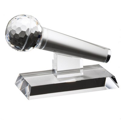 Optical Crystal Microphone with Cut Faceted Beveled Microphone on Base (7"x 4 1/2")