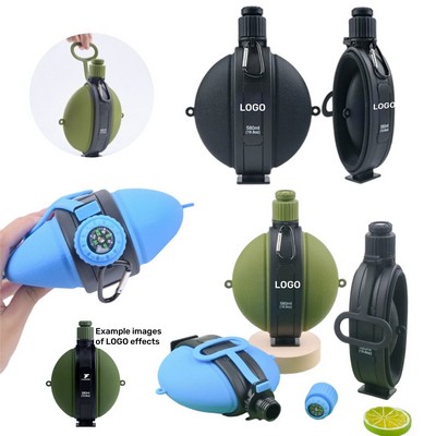 19.6oz Portable Silicone Compass Water Bottle