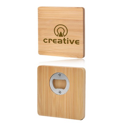 Square Bamboo Drink Coaster W/ Bottle Opener