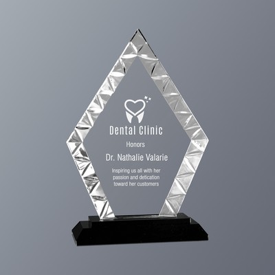 Clear Diamond Accent Glass on Black Crystal Base, Small (5"x 7-1/2"H)
