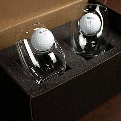 Golf Ball Embedded Wine Glass Gift Set