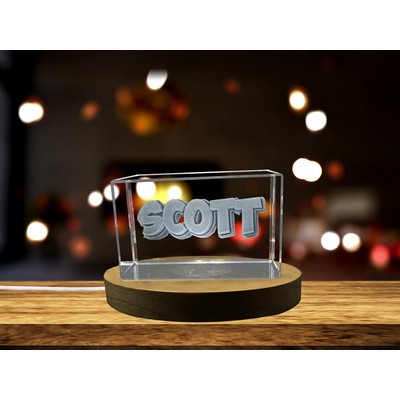 Scott 3D Engraved Crystal Trophy Award w/LED Base