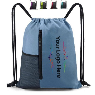 Vertical Cinch Bag with Mesh Pocket