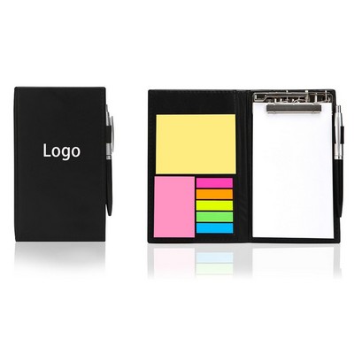 PU Leather Self-Stick Notepad Memo Clipboard Set