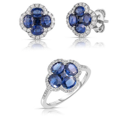 Jilco Earrings And Ring Set Sapphire And Diamond