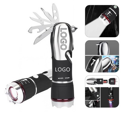 8-in-1 Multifunction Flashlight with Safety Hammer and Folding Tools