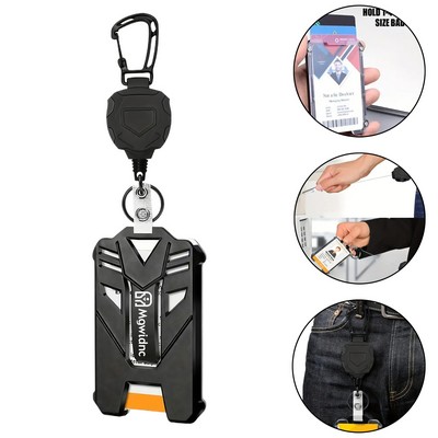 Quadrilateral Card Holder Carabiner with High Elasticity Rope for Outdoor Climbing and Hiking