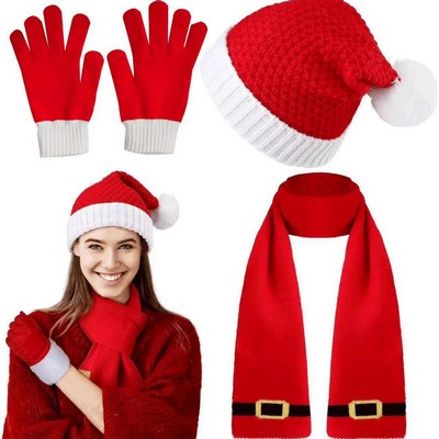 Christmas Beanie Knit Scarf Glove(3 sets)