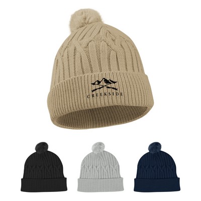 Courtney Cable Knit Rpet Pom Beanie