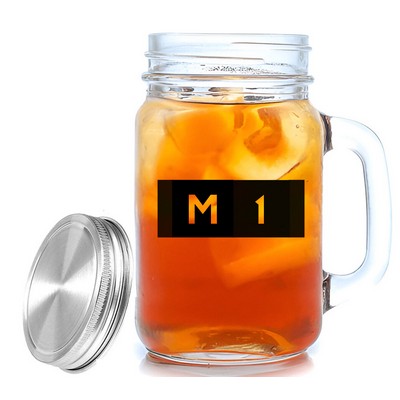 3-DAY Ship USA Printed 16 oz 2" 1 Glass Mason Jar with Lid and Handle