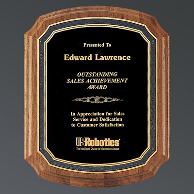 Genuine American Walnut Scalloped w/Textured Black Brass Plate/Florentine, X-Large (10-1/2"x13")