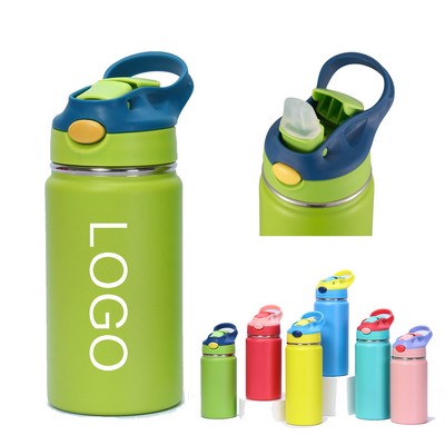 12 Oz Reusable BPA Free Stainless Steel Insulated Kids Water Bottle with Straw and Carry Handle