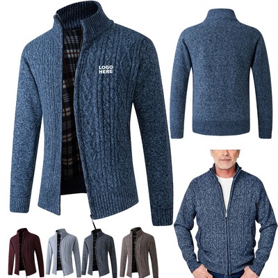 Personalized Stand Collar Cardigan Zip Up Jacket Slim Fit Knitted Sweater for Men
