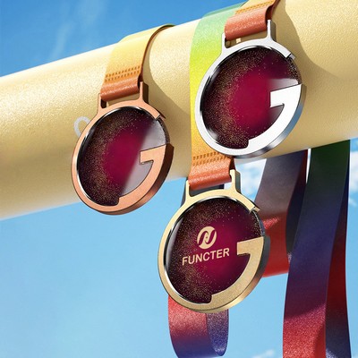 Round Man Made Crystal Aluminum Alloy Award Medal UV Coated On Background Side