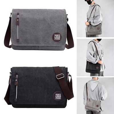 13.3" Men Women Canvas Satchel Messenger Travel Vintage Shoulder Crossbody Laptop Bag