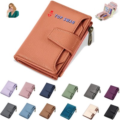 Soft Leather Small Wallet Women with Blocking