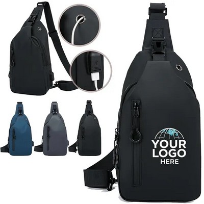 Waterproof Crossbody Sling Backpack with USB Charging Port