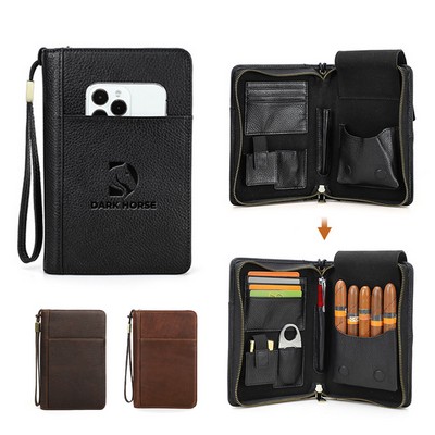 Genuine Leather Crazy Horse Vintage Wrist Cigar Case