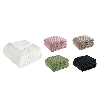 4cm Thick Faux Rabbit Fur Solid Stripe Flannel Throw Blanket