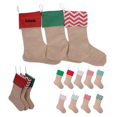 Burlap Christmas Stockings with Hanging Loop