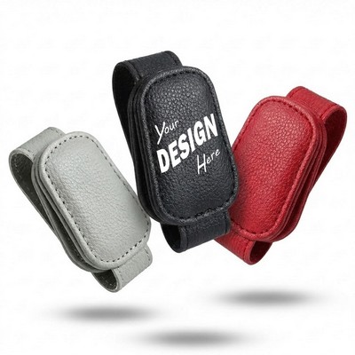 Premium PU Leather Magnetic Car Sun Visor Sunglasses Holder Clip