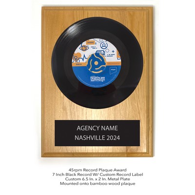 Black Record Plaque - 7" Record - 9 x 12