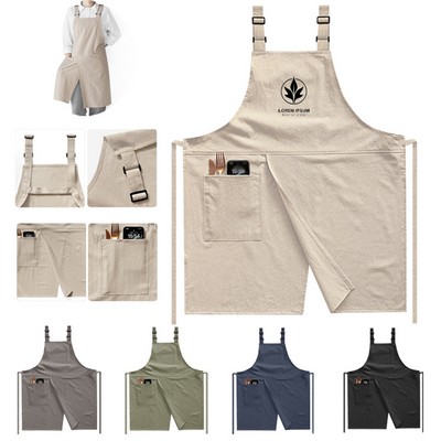 Eco-friendly Classic Cotton Linen Shoulder Bib Apron