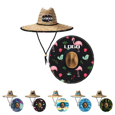 Custom-Patched Domestic Straw Hat with White Floral Print