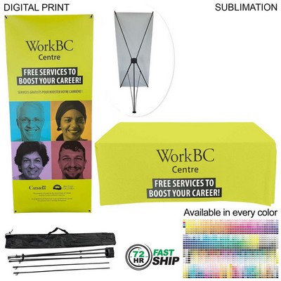 72Hr Fast Ship - Tradeshow Package, Tripod Banner with Graphics DP788 + Sublimated Tablecover SU499