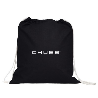 6 oz Black Cotton Drawstring Backpack - Large