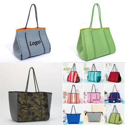 Self Standing Neoprene Beach Bag with Ventilation Holes for Sand and Water